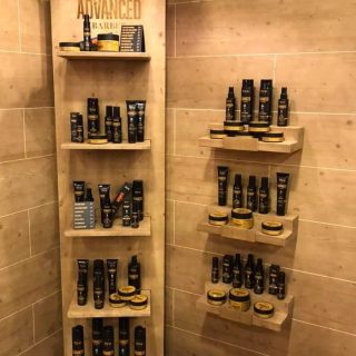 ADVANCED BARBER BIG STAND + SHELVES (WOOD) duży stand z półkami drewniany